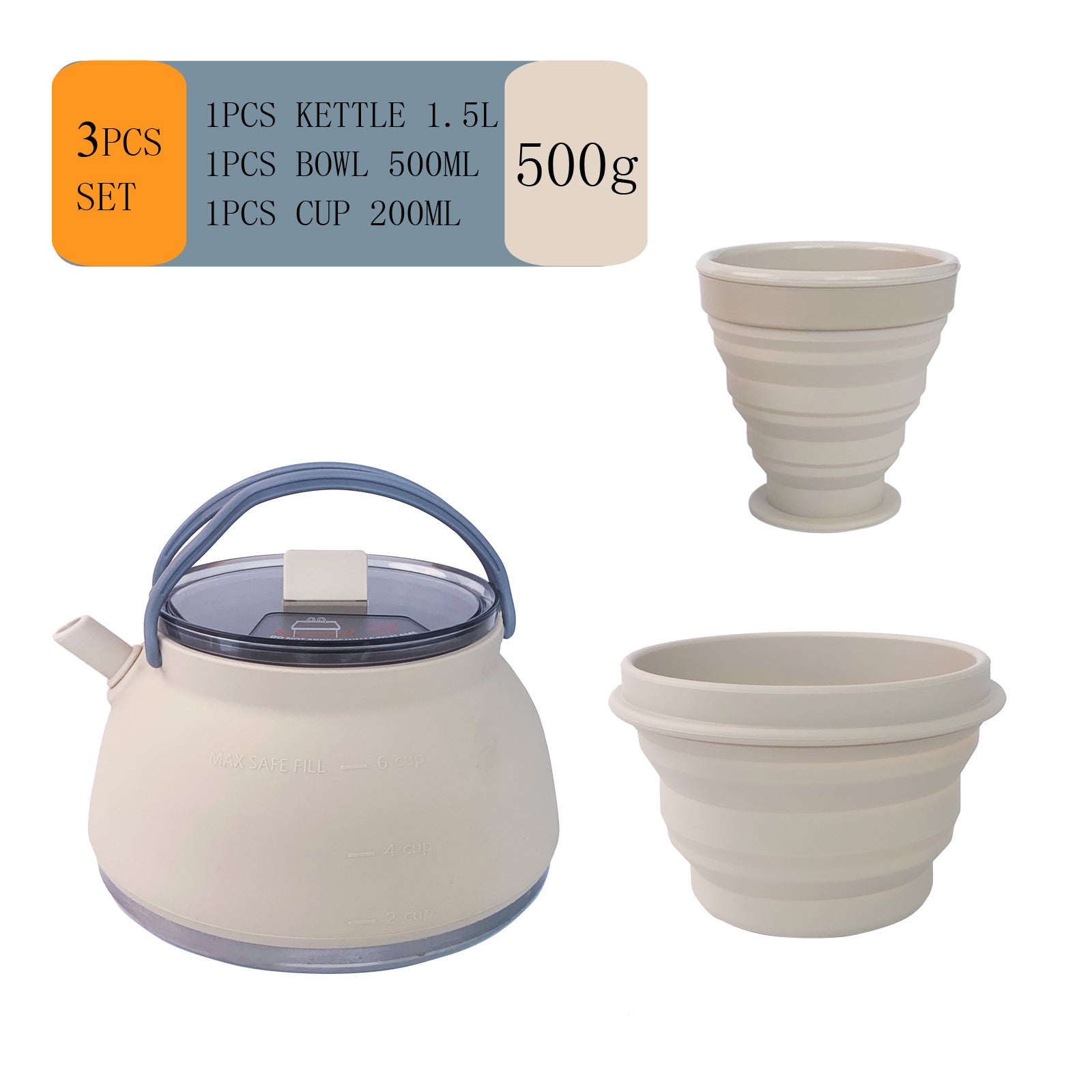 Portable Folding Silicone Camping Kettle Outdoor Compressible Coffee Teapot