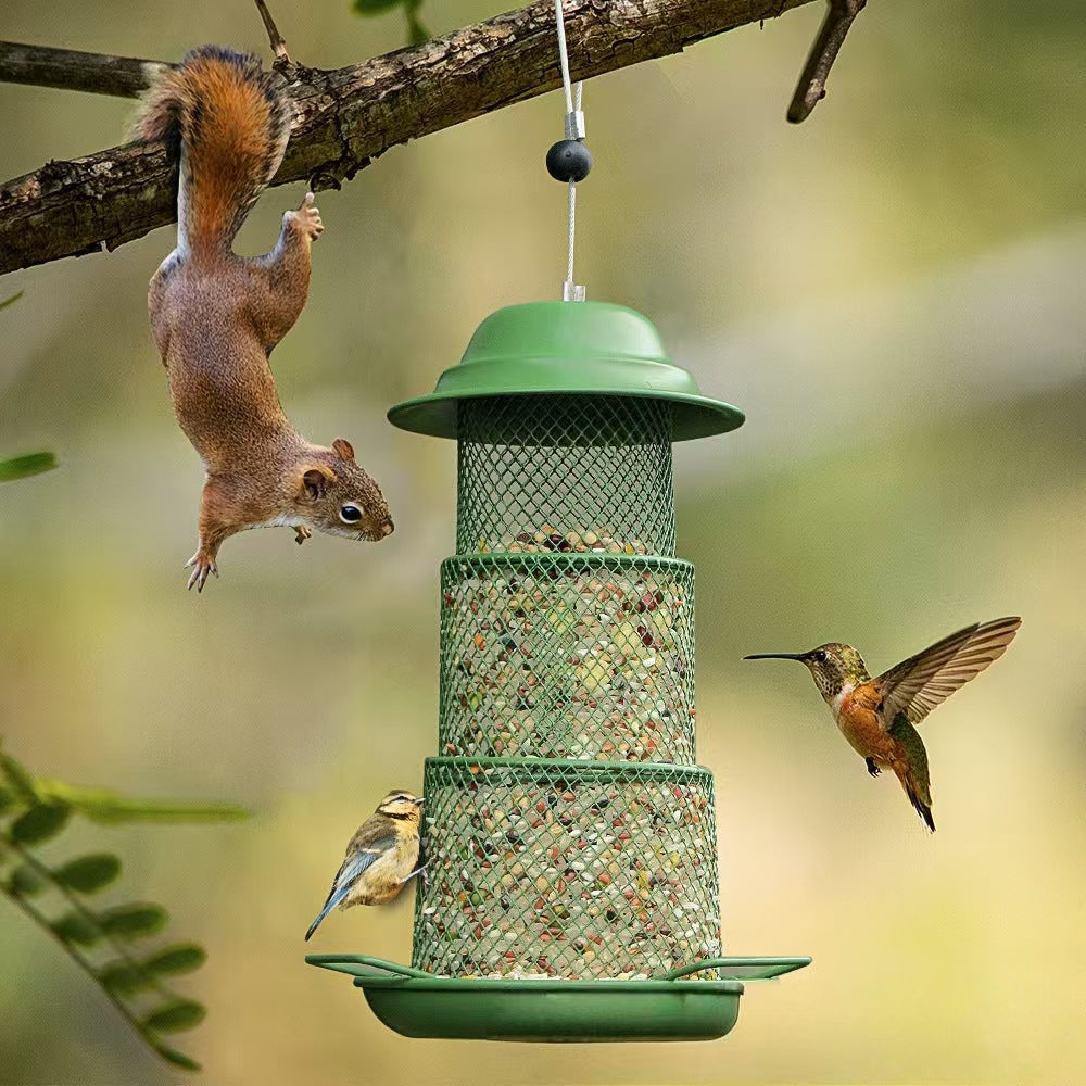 Outdoor Hanging Retractable Metal Bird Feeder Green