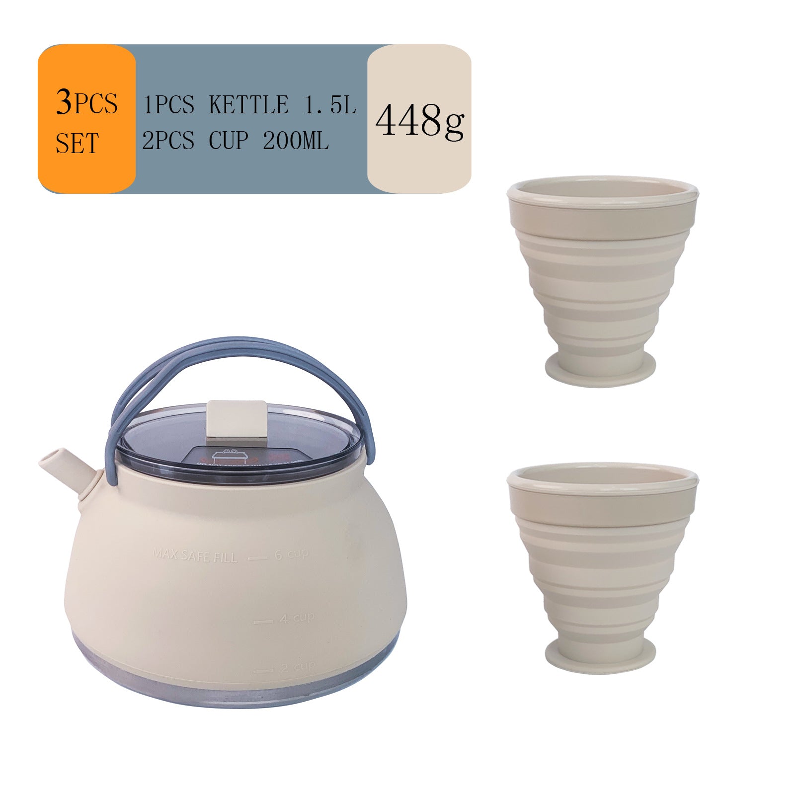 Portable Folding Silicone Camping Kettle Outdoor Compressible Coffee Teapot