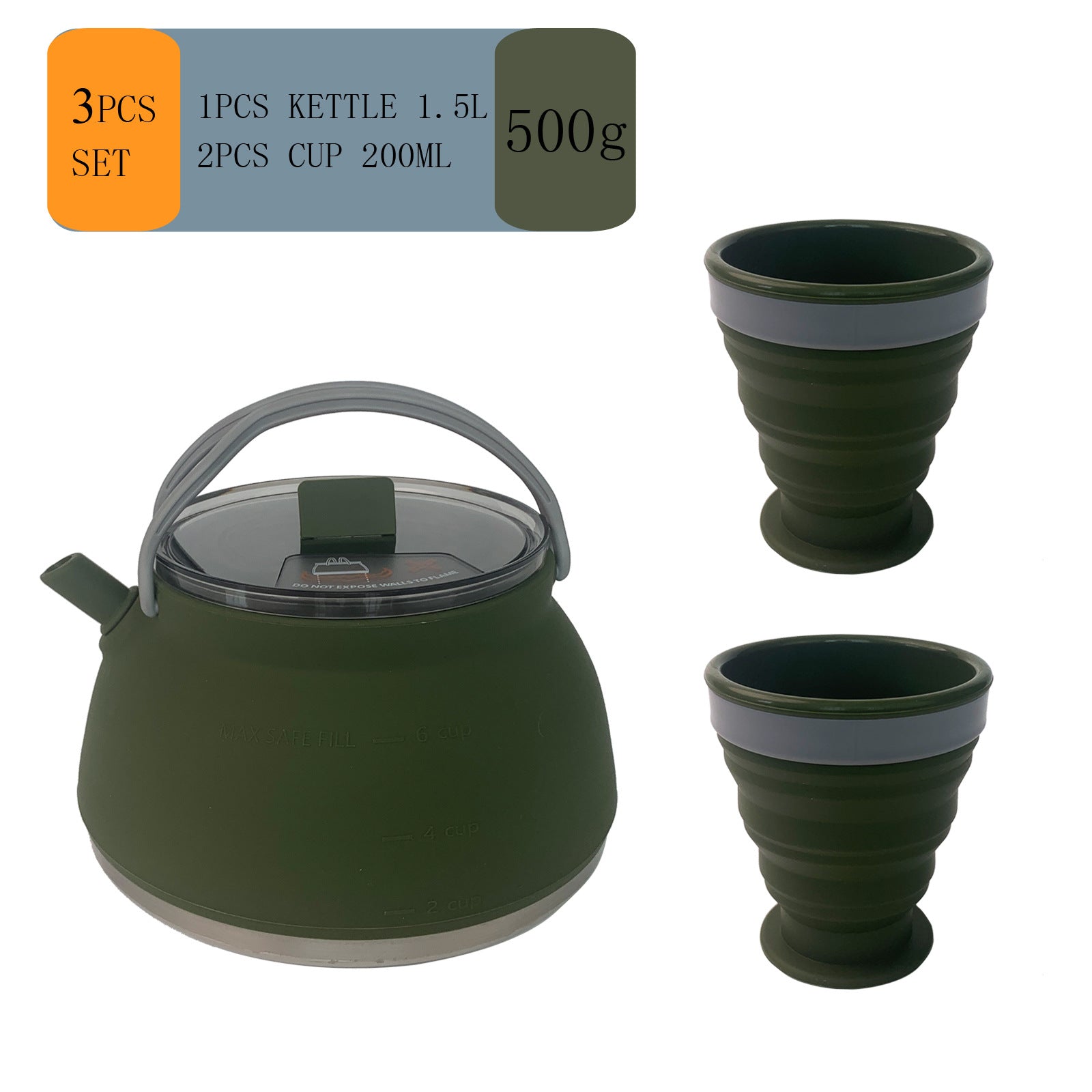Portable Folding Silicone Camping Kettle Outdoor Compressible Coffee Teapot