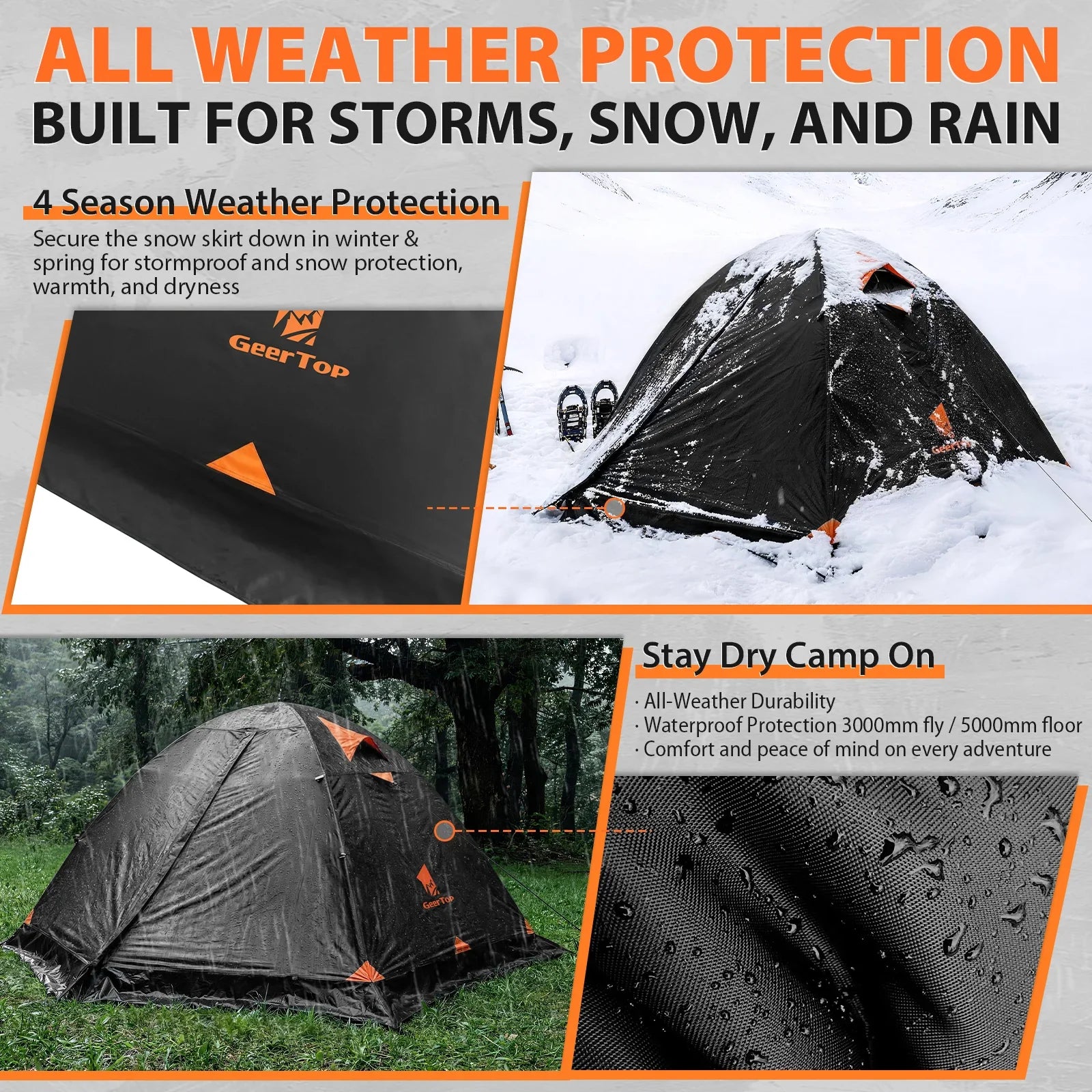 GeerTop Outdoor - Toproad2 2 Person 4 Season Backpacking Tent - Darkroom Blackout Version