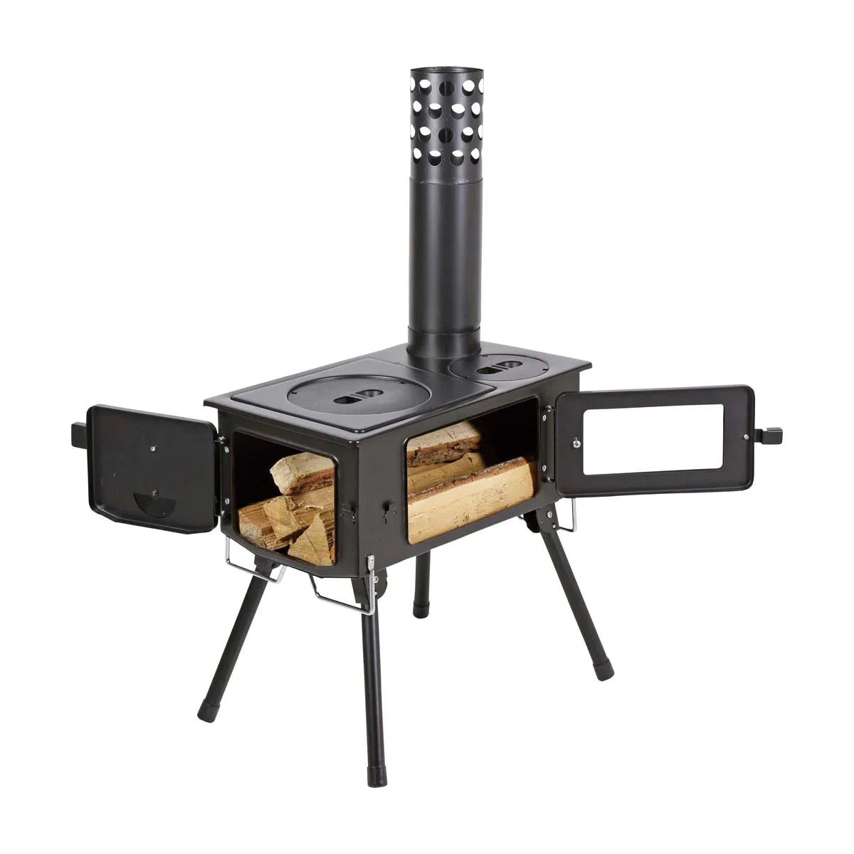 Portable Wood Camping Stove | Adjustable BBQ Grill & Dutch Oven Kit