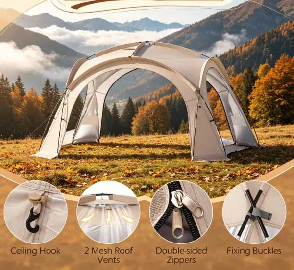 Dwellara Dome Beach Tent Canopy With 4 Sidewalls 13.3 x 13.3 ft Beige