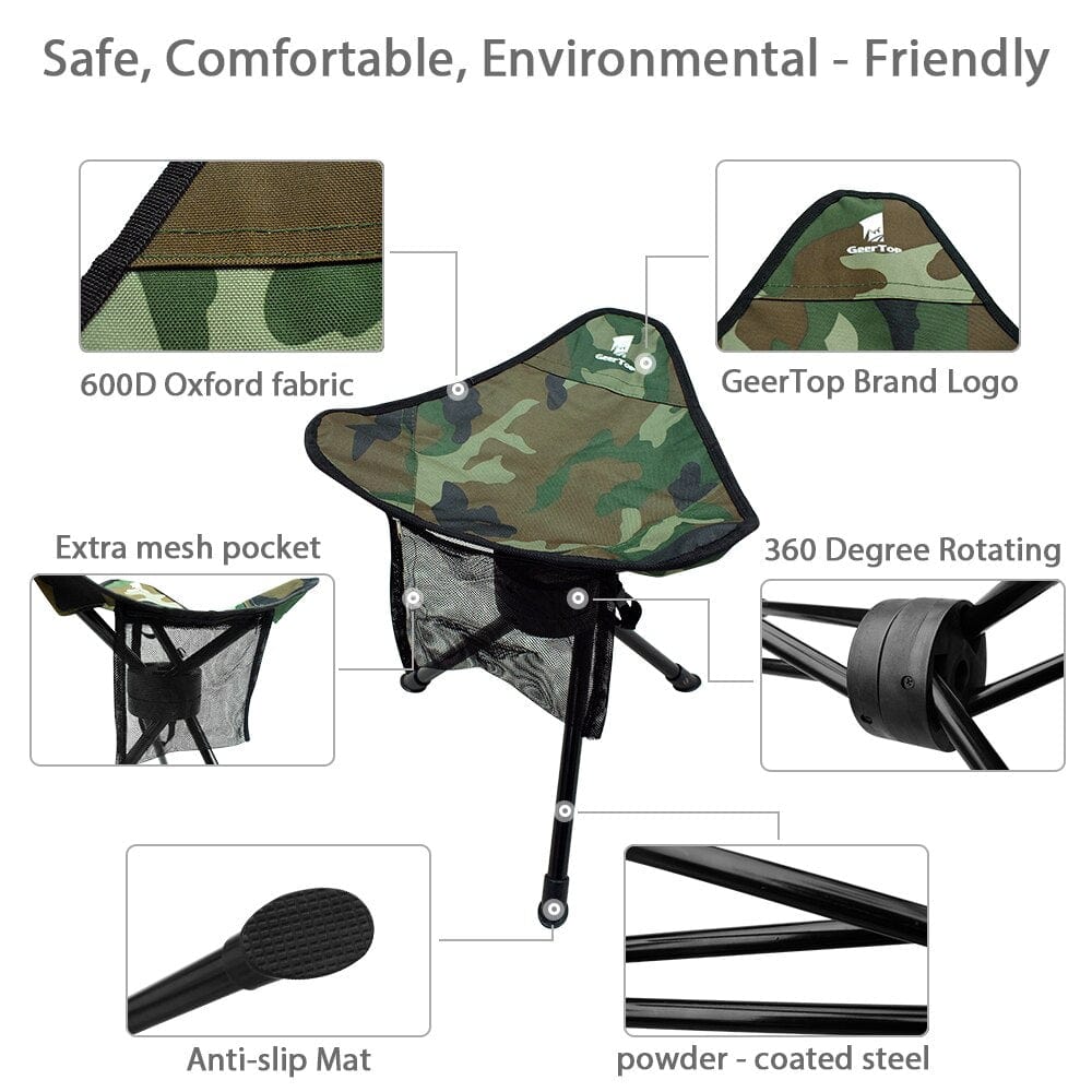 GeerTop Furniture 360 Degree Rotation Camouflage Folding Tripod Chair
