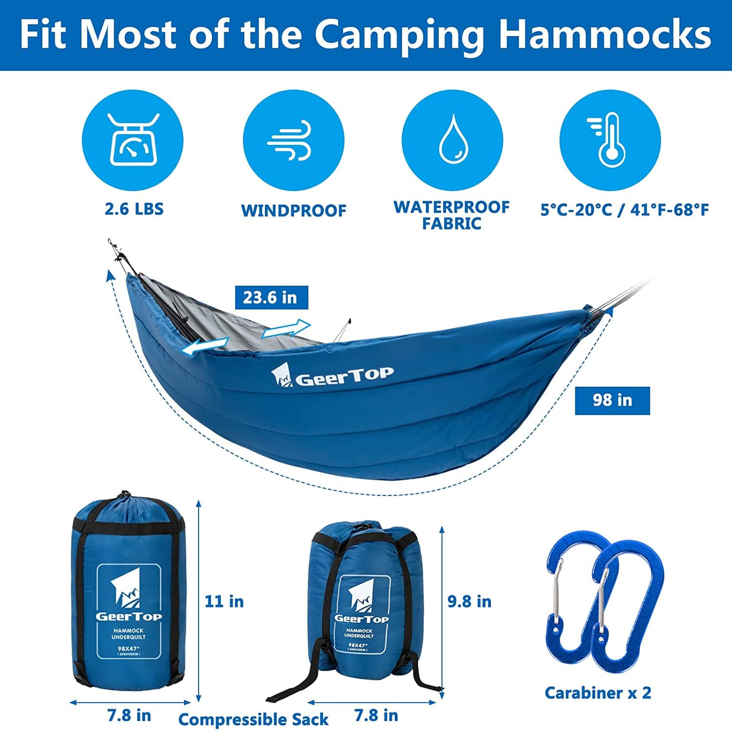 GeerTop Outdoor Store Hammock GEERTOP Lightweight Hammock Underquilt Full Length Camping Quilt for Hammocks Warm 3 - 4 Seasons Under Quilt for Outdoor Camp, Backpacking, Hiking Travel