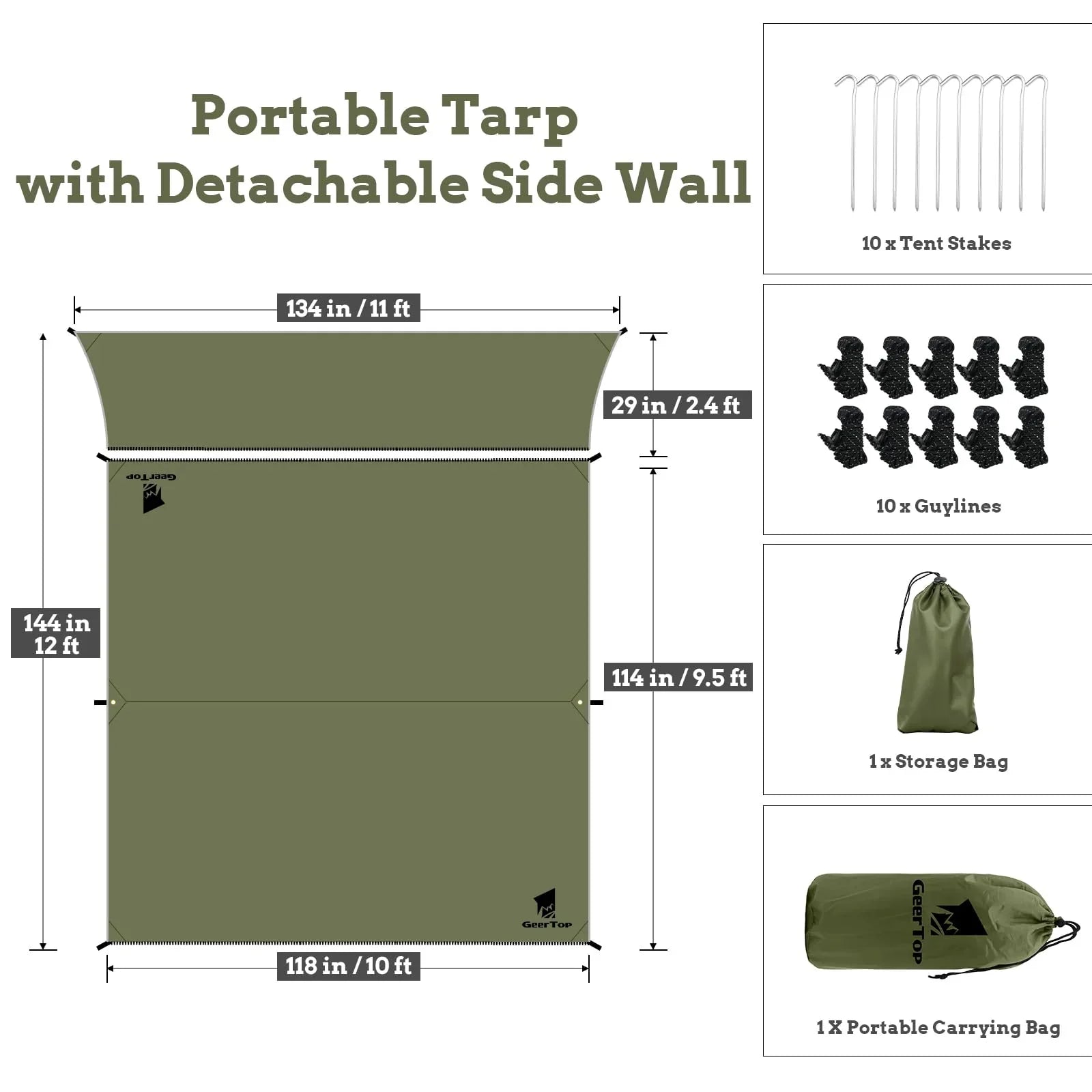 Ultra-Light Waterproof Camping Tarp with Detachable Side Wall