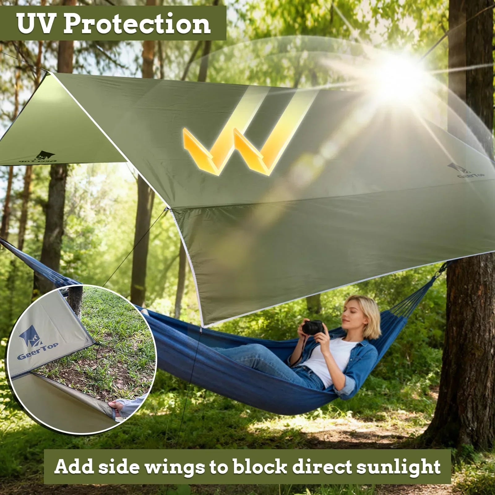 GeerTop Outdoor - Ultra-Light Waterproof Camping Tarp with Detachable Side Wall