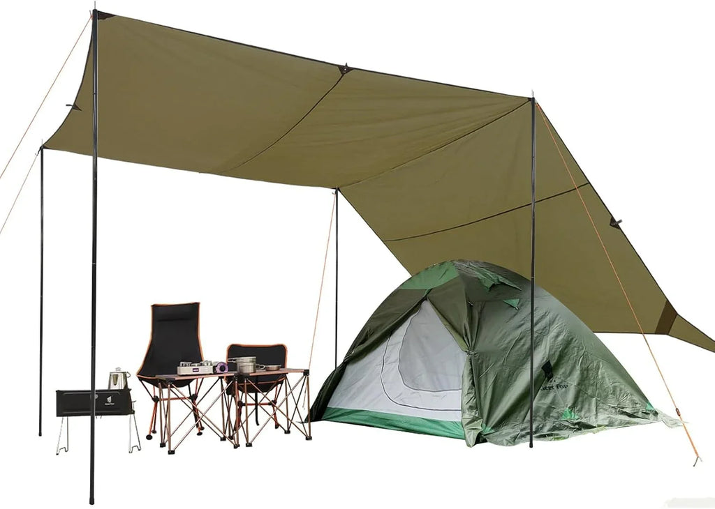 GEERTOP Waterproof UV Resistant Durable Camping Tarp Green / With Pole