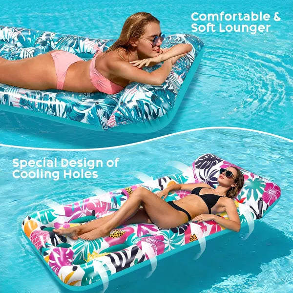 Inflatable Tanning Pool Float Lounger with Cooling Vents and Headrest