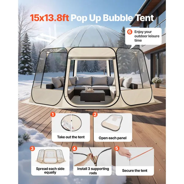 VEVOR Pop up Bubble Tent 15 x 13.8 ft Clear Outdoor Dome Igloo Tent