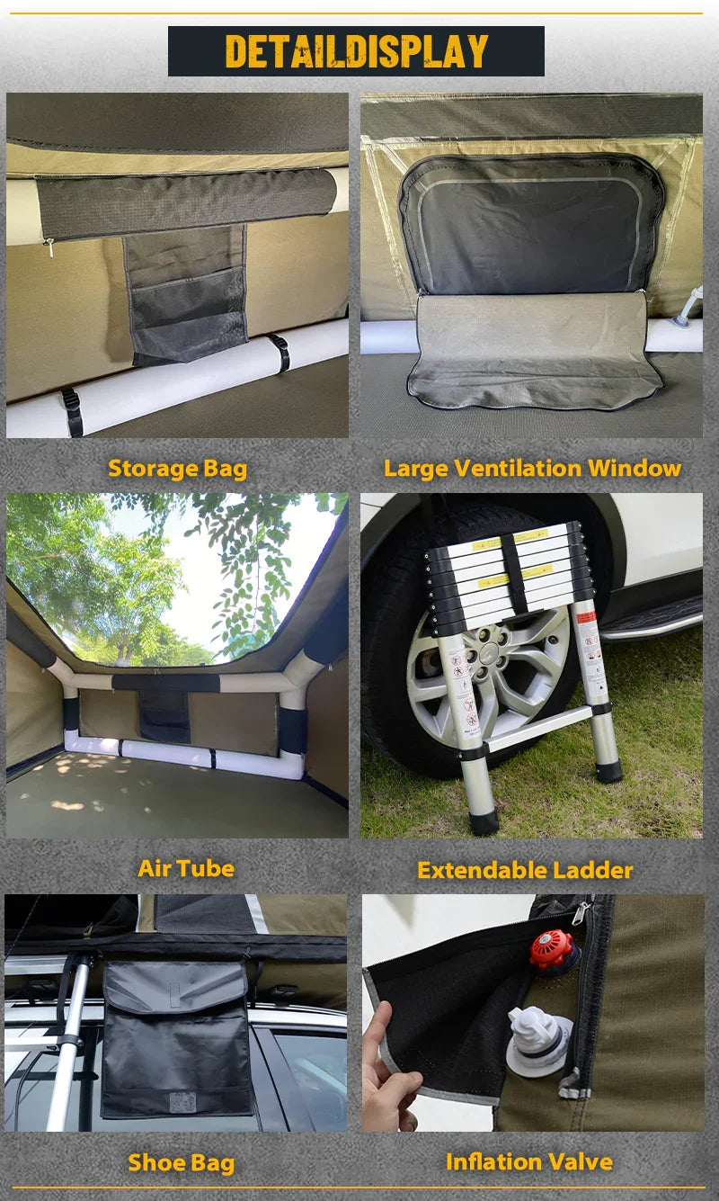 tent ipad holder Geertop 2-3 Person Air Inflatable Rooftop Tent