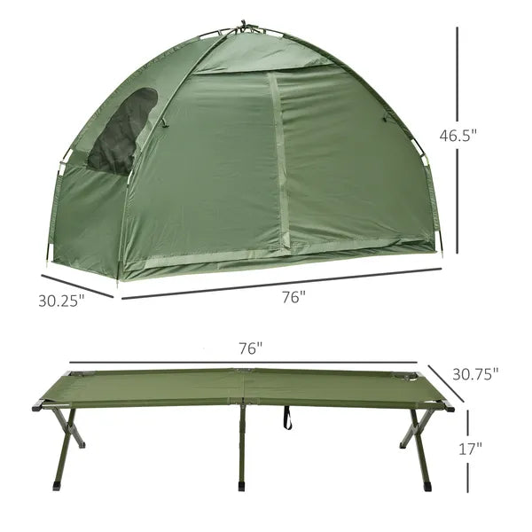 AOSOM 1 Person Folding Camping Cot Tent Elevated Combo Green