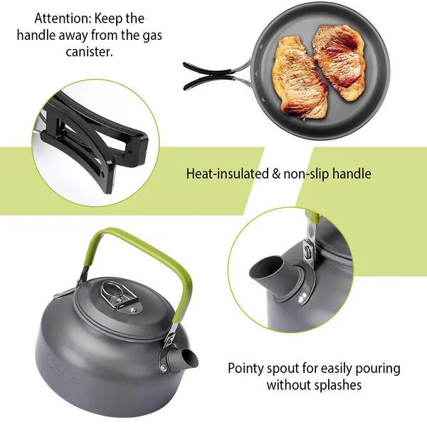 12-Piece Camping Cookware Set Aluminum Pot Pans Kit Grey
