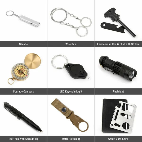 14 in 1 Outdoor Emergency Survival Gear Kit Tactical EDC Set Black