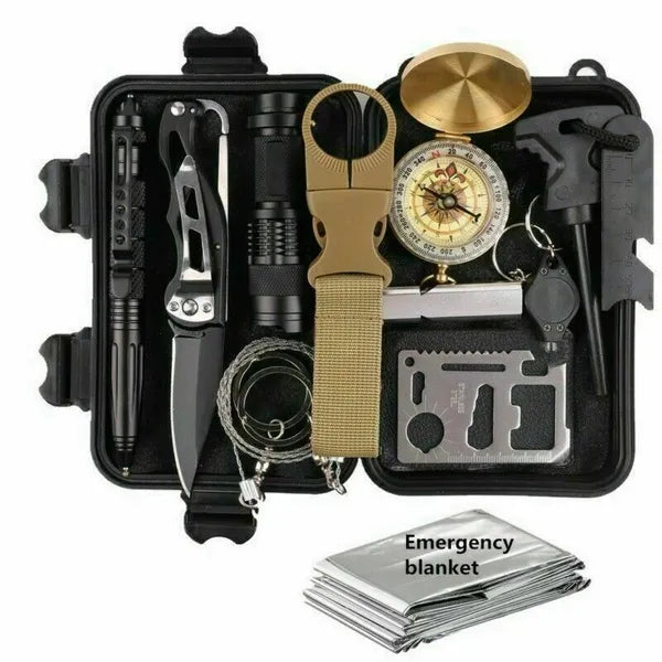 14 in 1 Outdoor Emergency Survival Gear Kit Tactical EDC Set Black