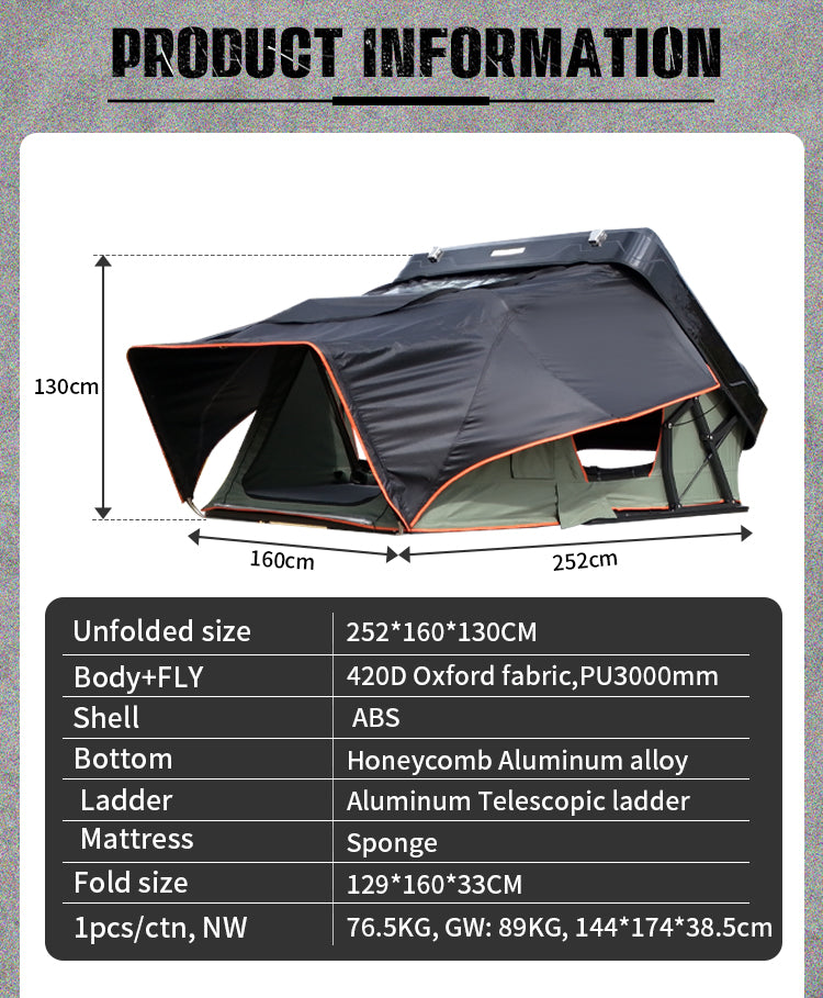 3-4 Person Instant X-Frame Fold ABS RoofTop Tent