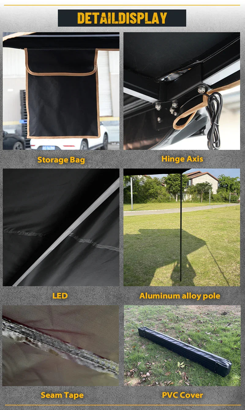 GeerTop 180 Degree Freestanding Car Awing Shelter with LED Lights