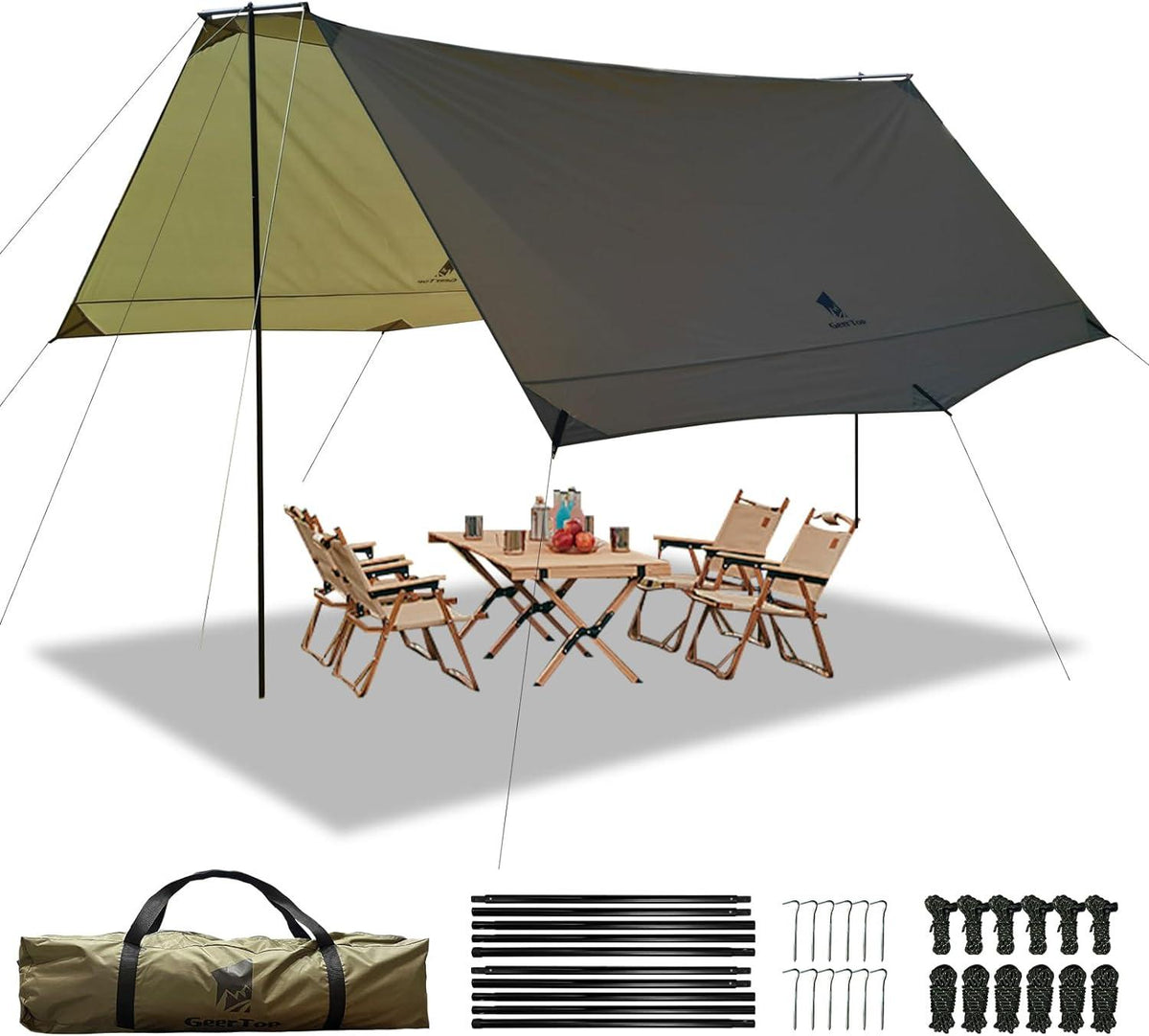 With Pole GEERTOP Large Waterproof Sunshade Canopy Camping Tarp
