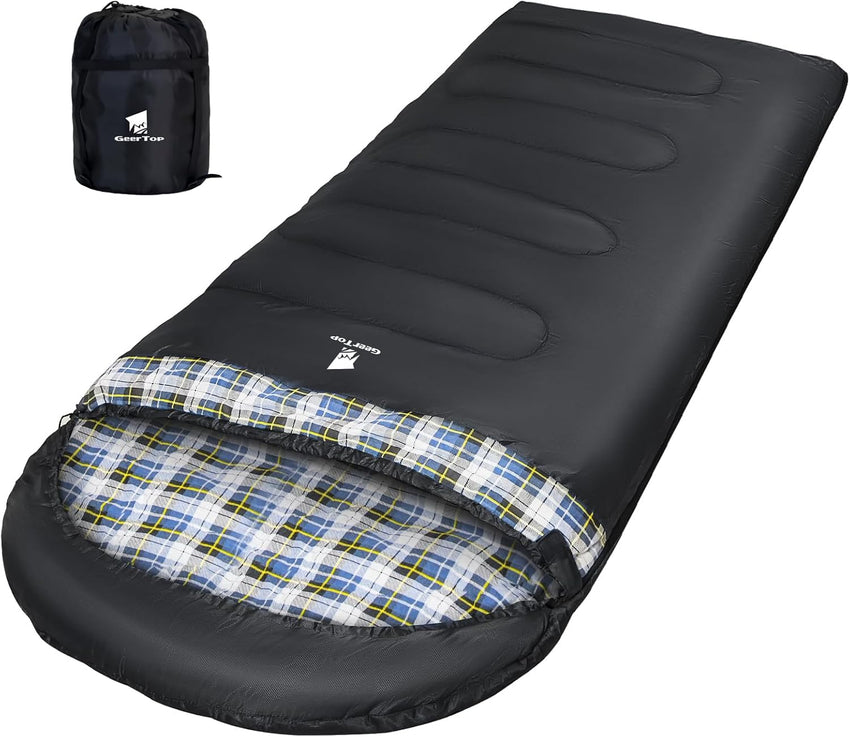 GEERTOP Plus Size Flannel 3 Person 4 Season Sleeping Bag