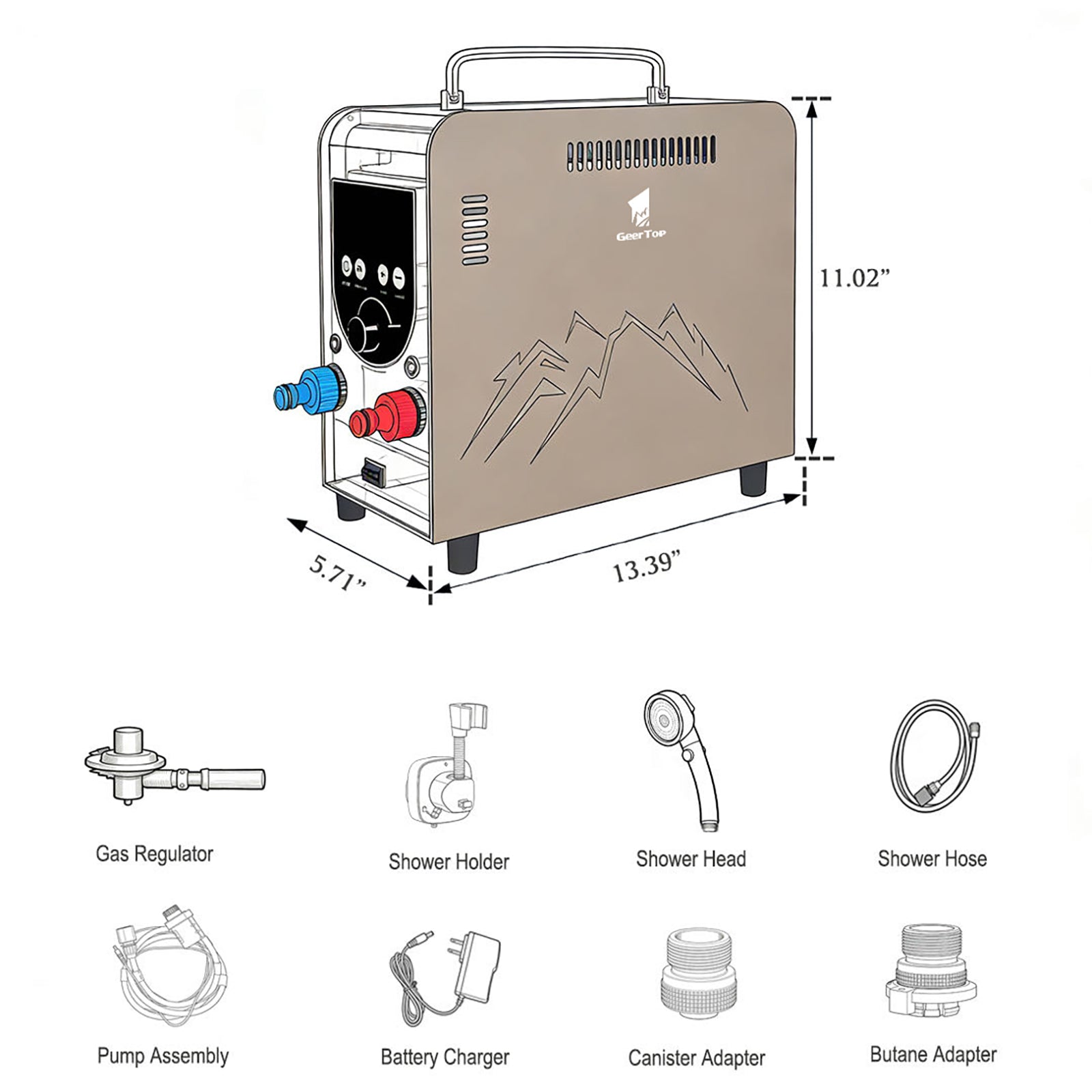 GeerTop Portable Propane Camping Shower Instant Hot Water Heater