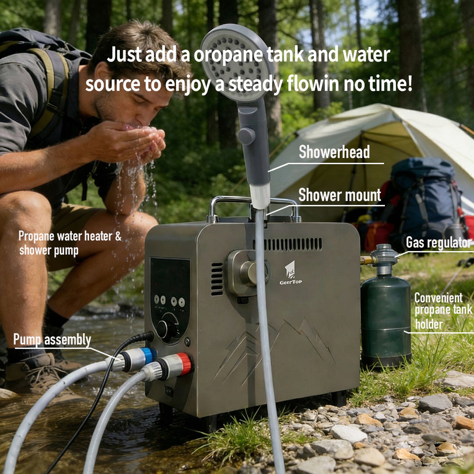 GeerTop Portable Propane Camping Shower Instant Hot Water Heater