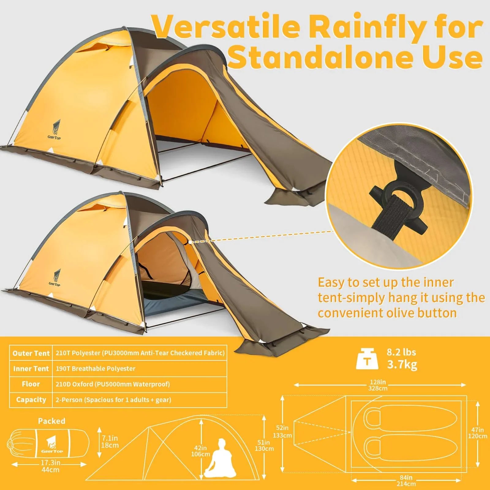 outer tents GEERTOP Navigator 2-Person 4-Season Waterproof Mountaineering Tent Orange
