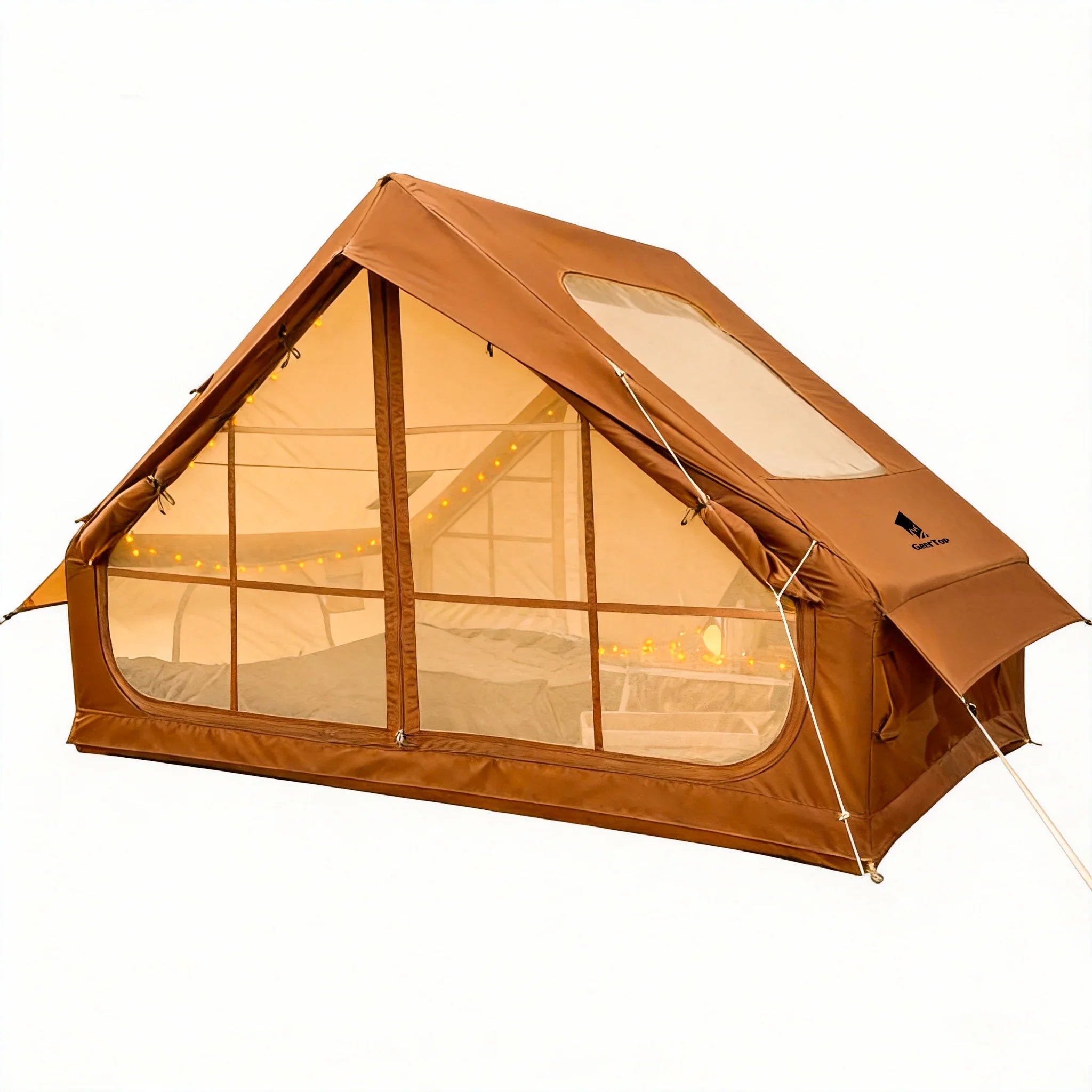 tent house outdoor GEERTOP 4-Person Quick Setup Inflatable Camping Tent House, Brown
