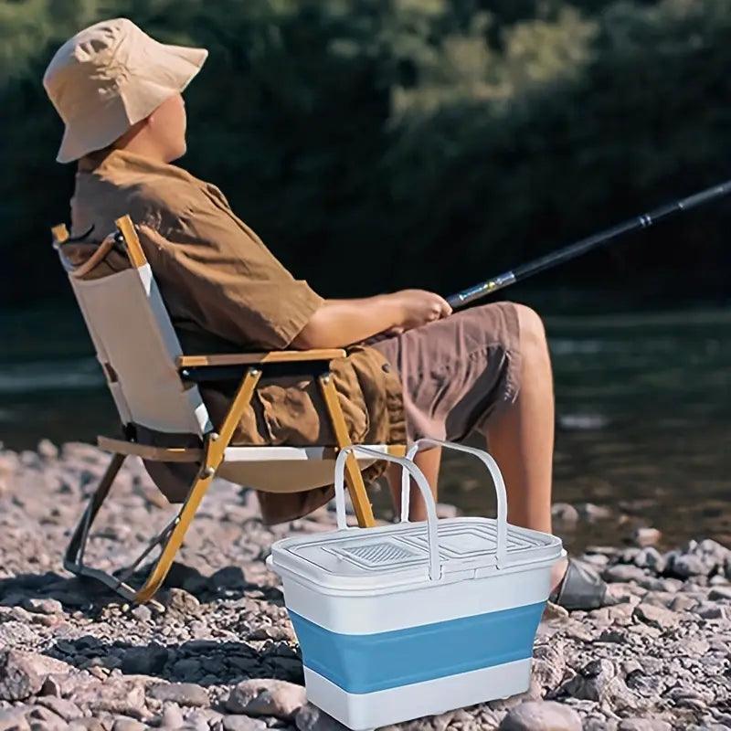 collapsible bucket fishing Bucket, Blue & White Collapsible Bucket Collapsible Bucket, 3 Gallon Bucket