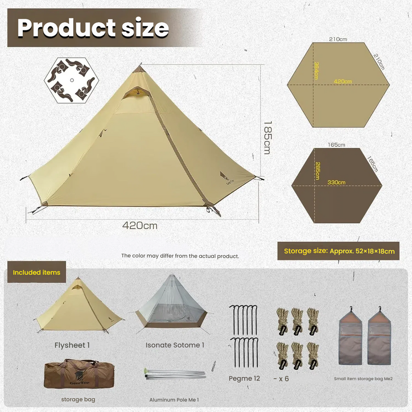 GEERTOP 4-Person Family Camping Pyramid Tent