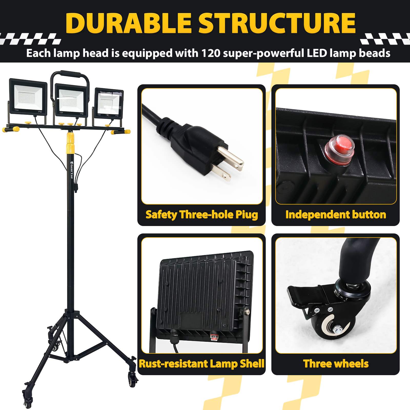Portable 21000LM Triple Head LED Work Light
