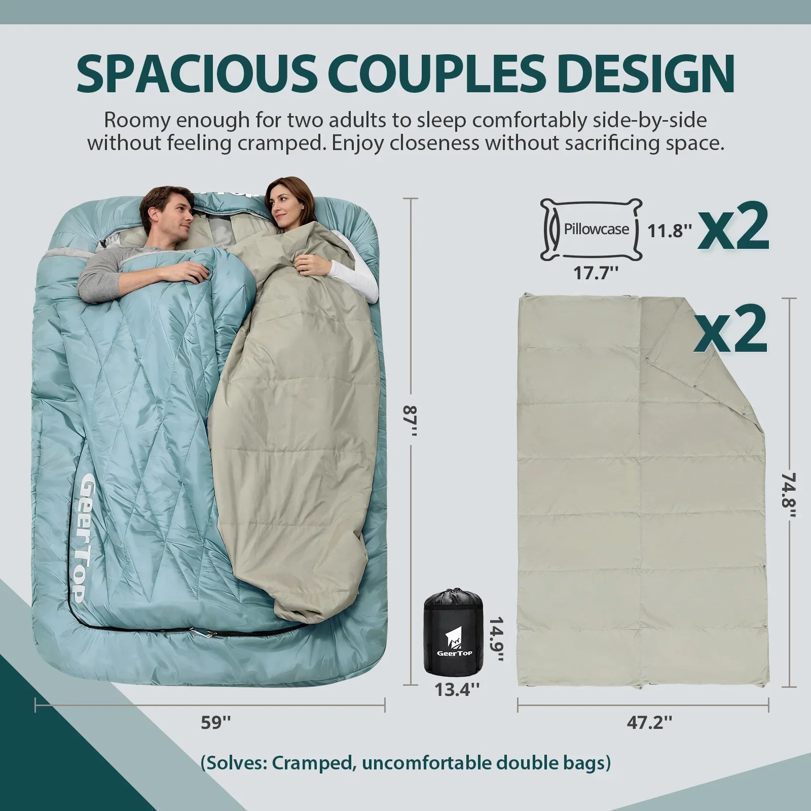 GeerTop 2 Person Queen Size Adjustable Sleeping Bag