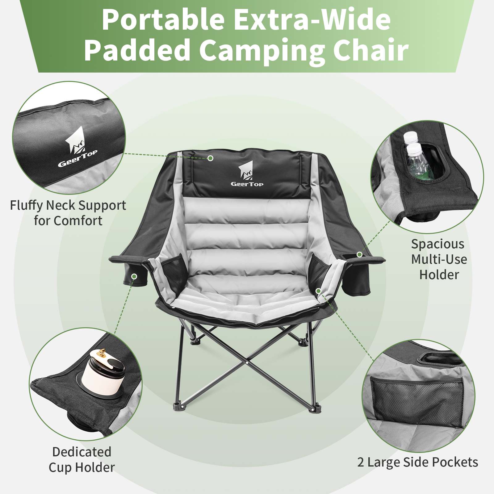GEERTOP Oversized Camping Chair with Removable Footrest