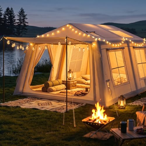 Glonerle 8-10 Person Inflatable Camping Tent with Stove Jack and Awning