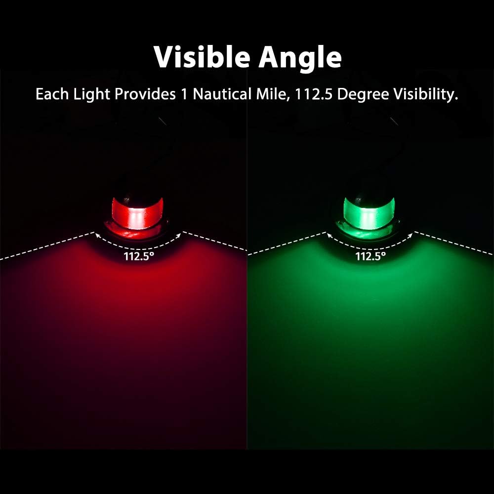 One Pair LED Navigation Lights Red and Green Lights Marine Sailing Signal Lights Stainless Steel 12V Bow Side Port Starboard for Boating Fishing Yacht, Pontoons, Chandlery Boat