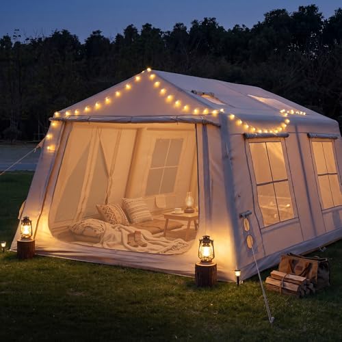 Glonerle 8-10 Person Inflatable Camping Tent with Stove Jack and Awning