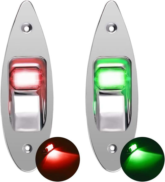 One Pair Boat Navigation Lights Boat LED Bow Light Teardrop 12V Stainless Steel Marine Sidelight Red & Green Sailing Signal Lights for Pontoon, Skiff, Small Boat, More