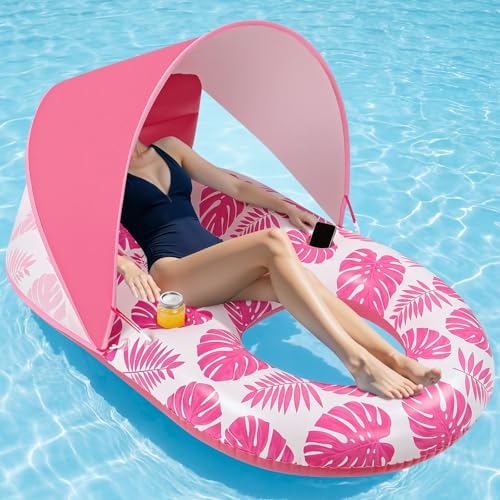 Deyhoc Inflatable Pool Float with UPF50+ Canopy Removable Dark Blue
