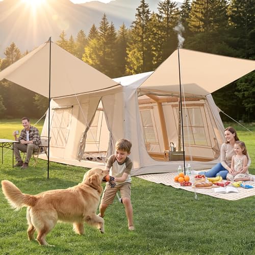Glonerle 8-10 Person Inflatable Camping Tent with Stove Jack and Awning