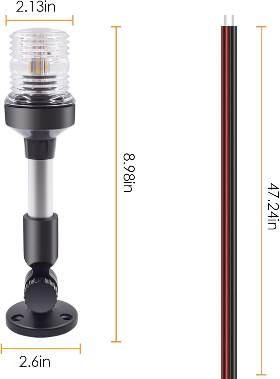 9 Inches Led Stern Lights for Boats, 180° Fold Down Adjustable Boat Anchor Light, All Around 360° White Pontoon Stern Light, 12-24V IP66 Waterproof Boat Navigation Light