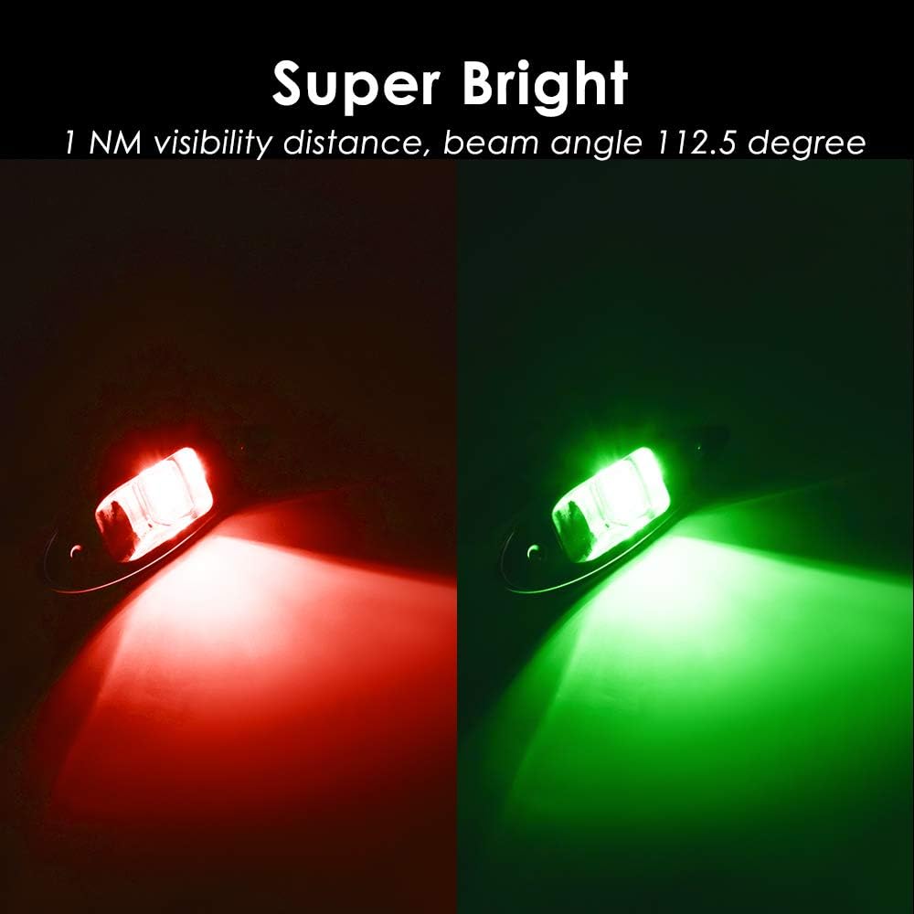 One Pair Boat Navigation Lights Boat LED Bow Light Teardrop 12V Stainless Steel Marine Sidelight Red & Green Sailing Signal Lights for Pontoon, Skiff, Small Boat, More