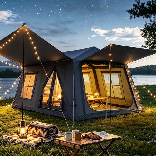 Glonerle 8-10 Person Inflatable Camping Tent with Stove Jack and Awning
