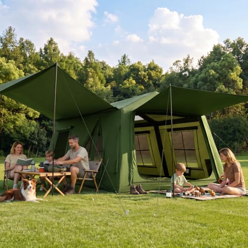 Glonerle 8-10 Person Inflatable Camping Tent with Stove Jack and Awning