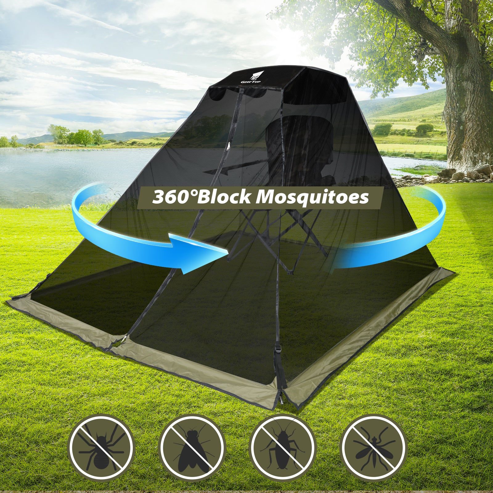 GeerTop Portable Ultralight Mosquito Net for Camping Chairs with Canopy Shade