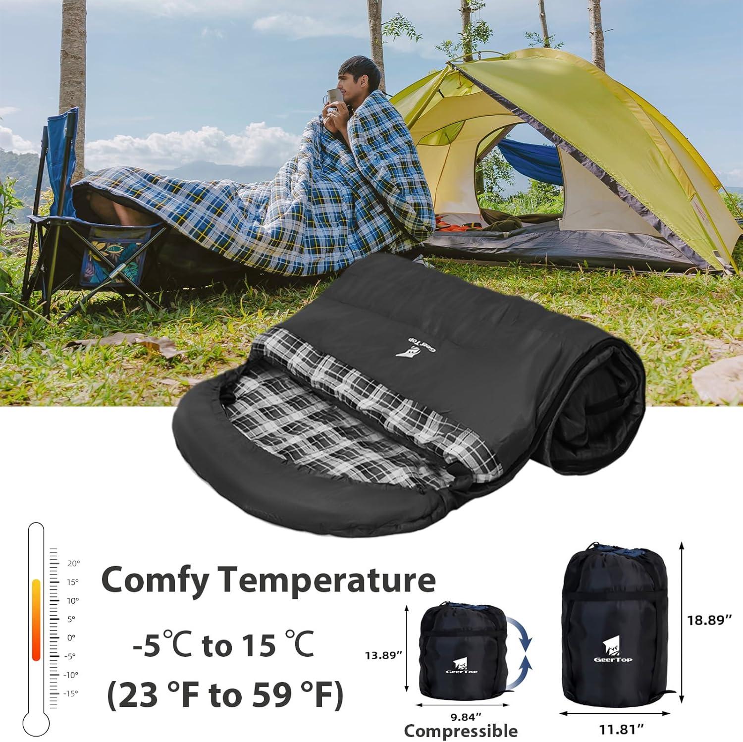GEERTOP Plus Size Flannel 3 Person 4 Season Sleeping Bag - GeerTop Outdoor