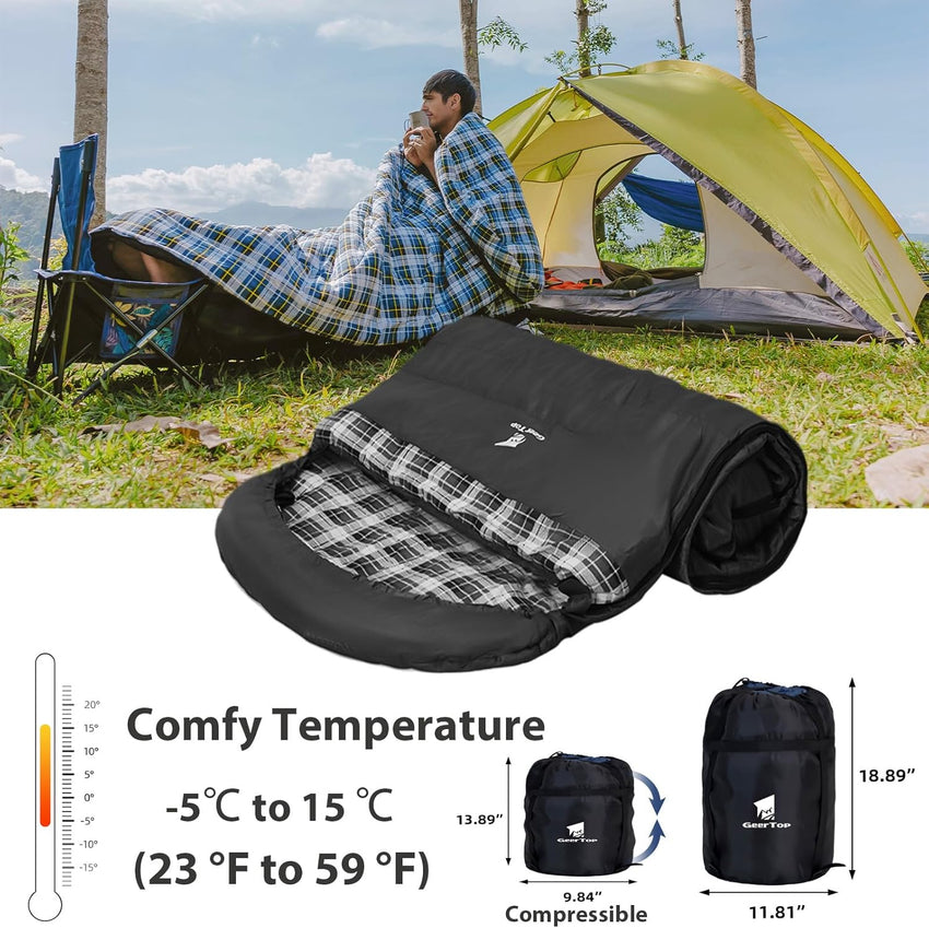 GEERTOP Plus Size Flannel 3 Person 4 Season Sleeping Bag