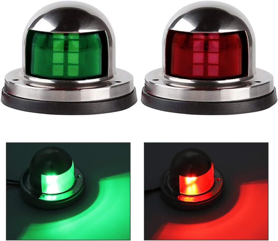 One Pair LED Navigation Lights Red and Green Lights Marine Sailing Signal Lights Stainless Steel 12V Bow Side Port Starboard for Boating Fishing Yacht, Pontoons, Chandlery Boat