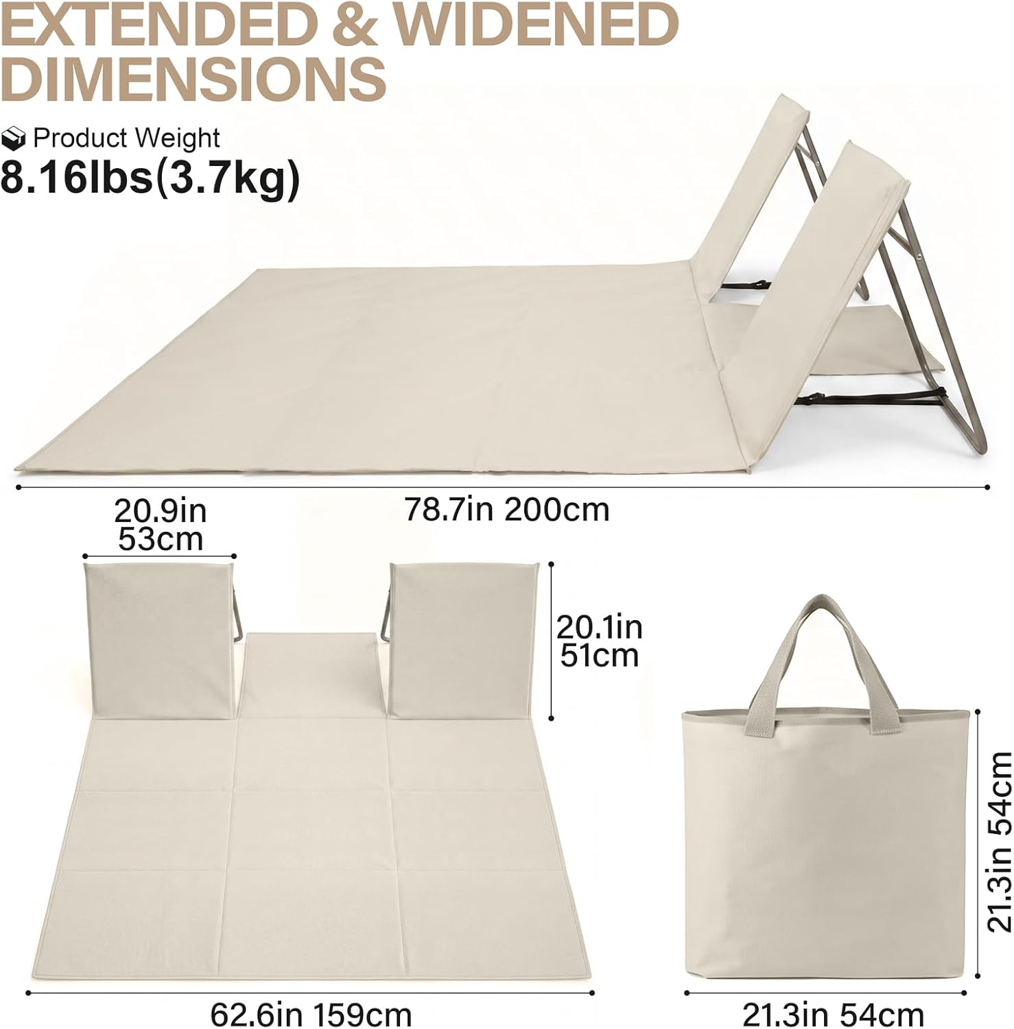 CAMPHILL 2-Person Portable Beach Lounge Chair Oversized Beige