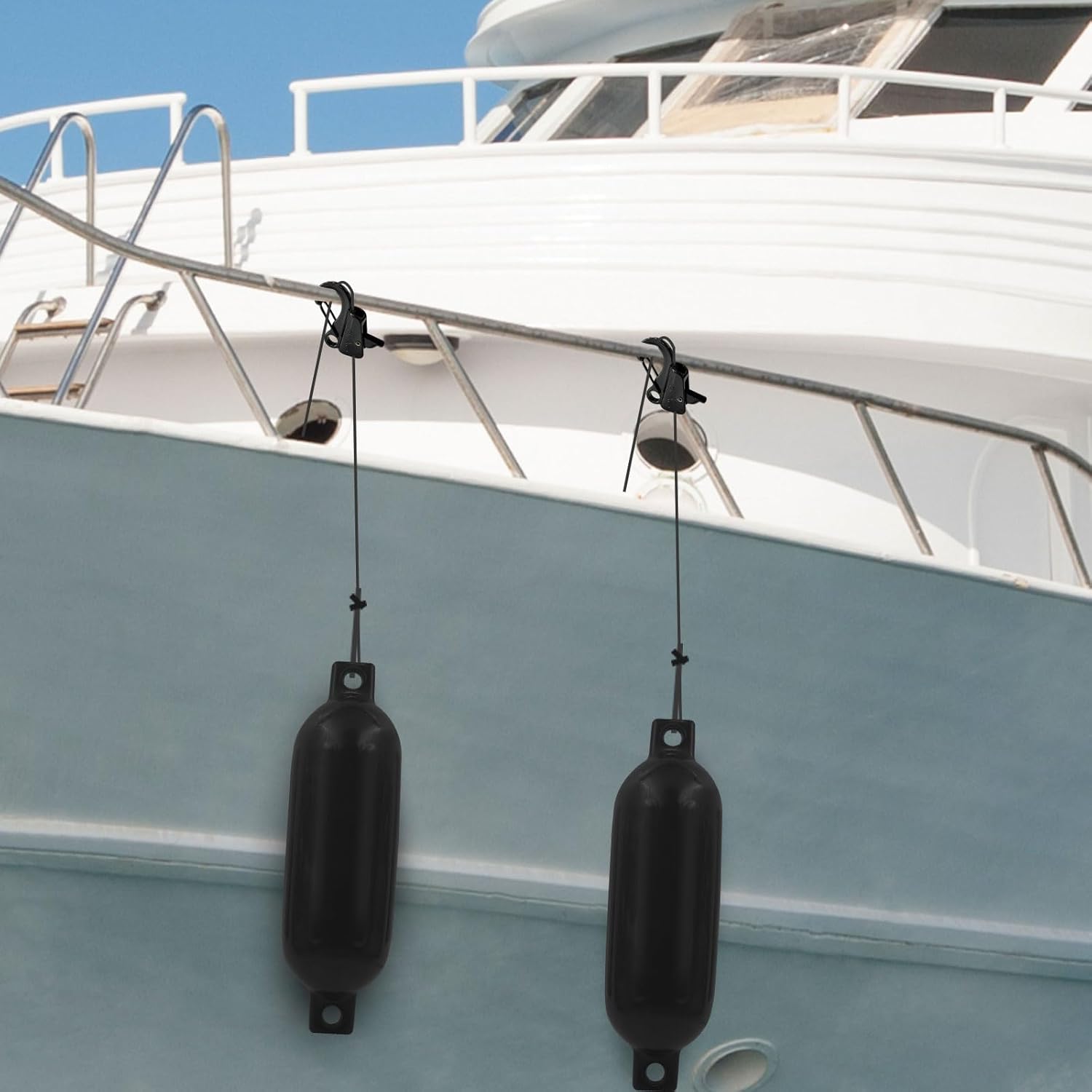 4 Pack Boat Fender Clips Quick Release, Stainless Steel Boat Bumper Hangers for Boat Rail Boat Docking, Black