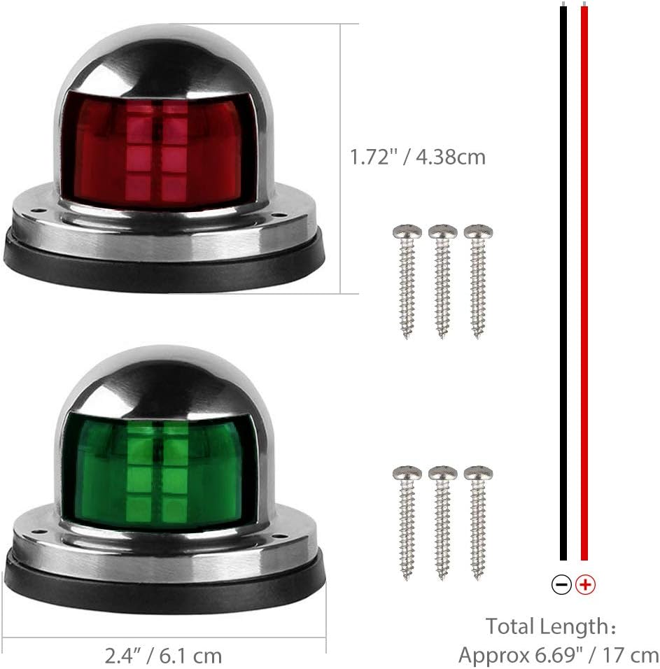 One Pair LED Navigation Lights Red and Green Lights Marine Sailing Signal Lights Stainless Steel 12V Bow Side Port Starboard for Boating Fishing Yacht, Pontoons, Chandlery Boat