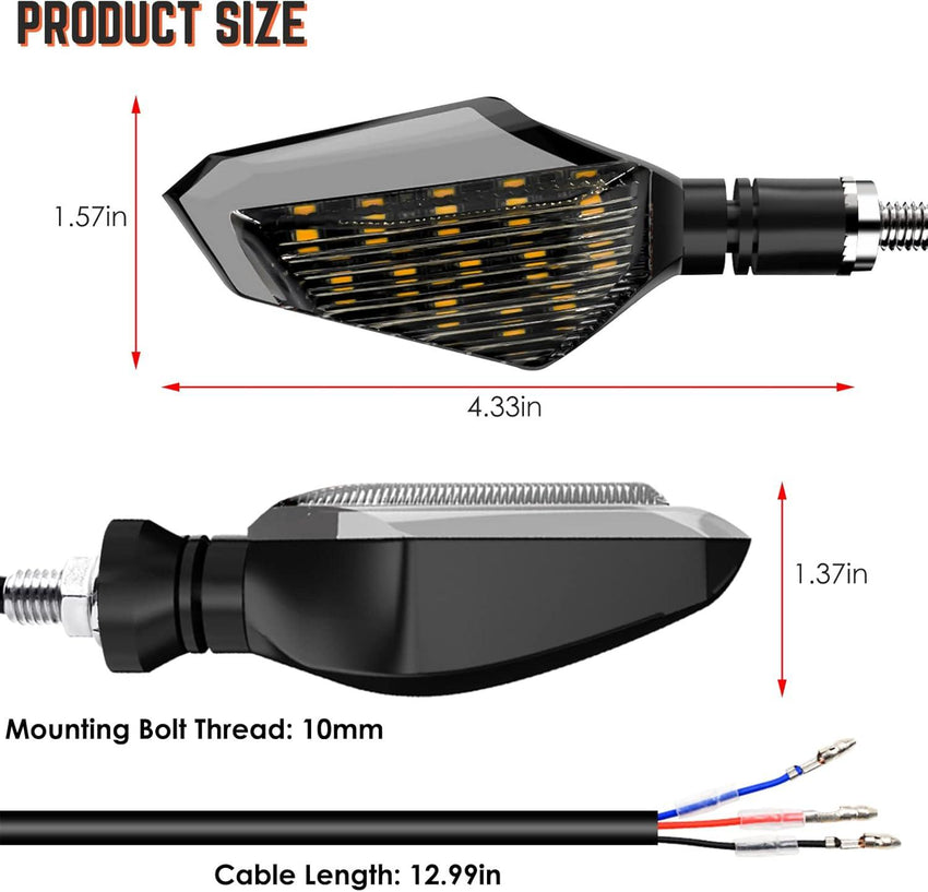 Universal Motorcycle LED Turn Signals – 12V Amber/Red Blinkers (Pack of 2) - GeerTop Outdoor